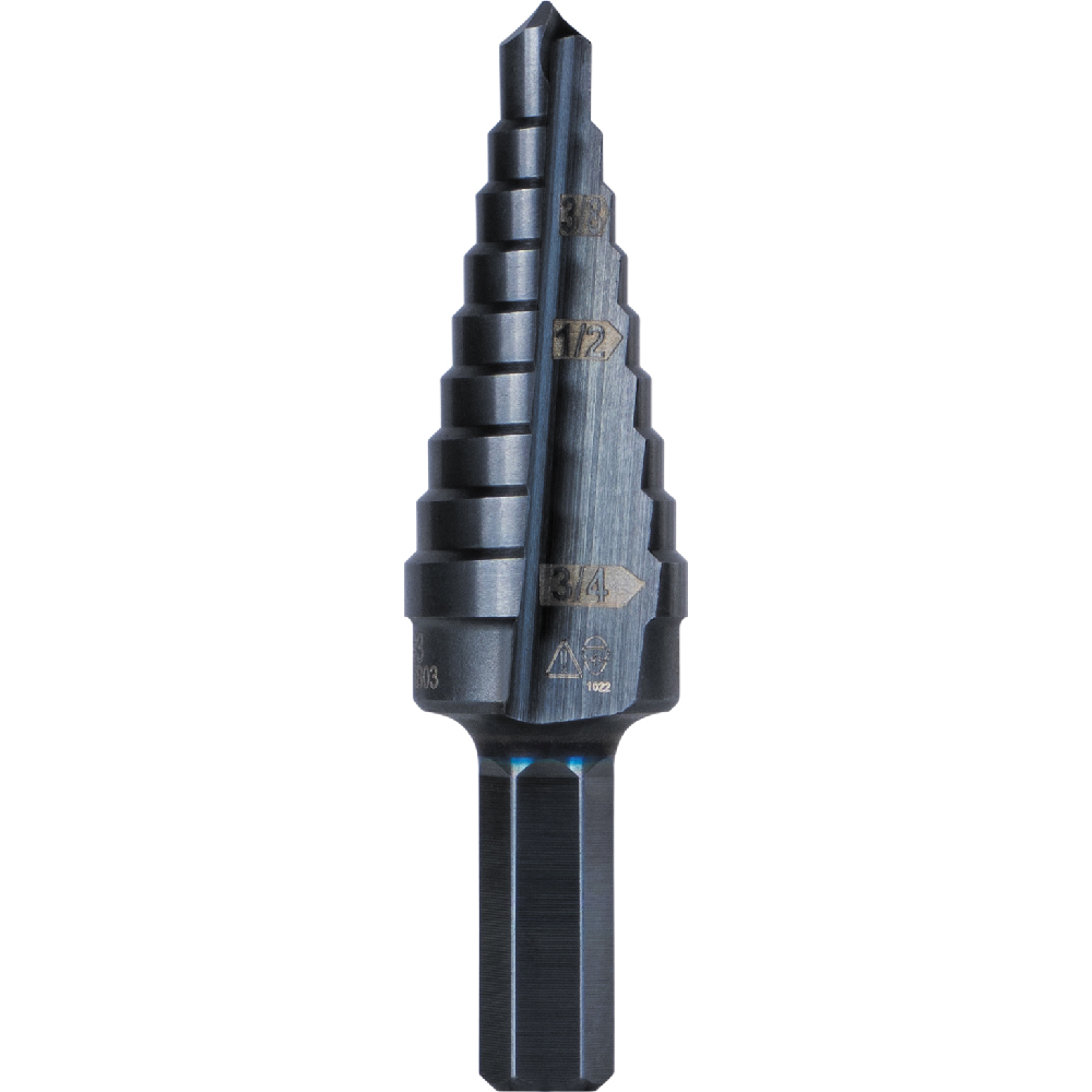 Klein 9-Step Drill Bit, 3/8-Inch Hex, Double Straight Flute, 1/4-Inch to 3/4-Inch # KTSB03