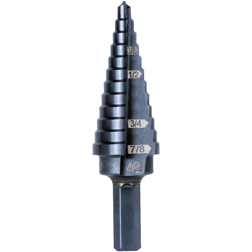 Klein 12-Step Drill Bit, 3/8-Inch Hex, Double Straight Flute, 3/16-Inch to 7/8-Inch # KTSB14