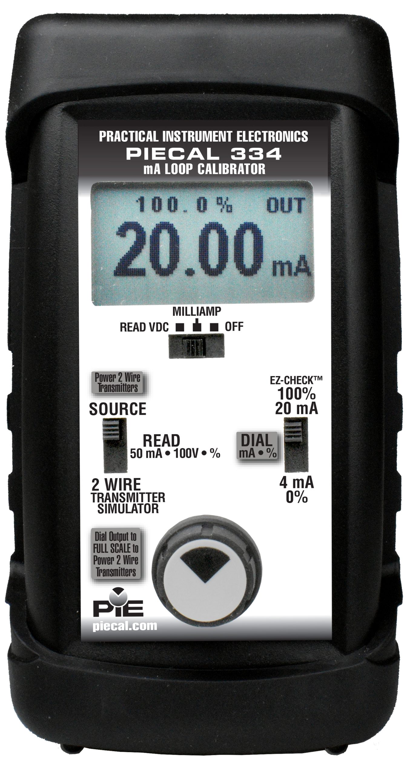 PIE 334 4-20 mA Loop Calibrator with Rubber Boot, Test Leads and NIST Cert # PIE-334