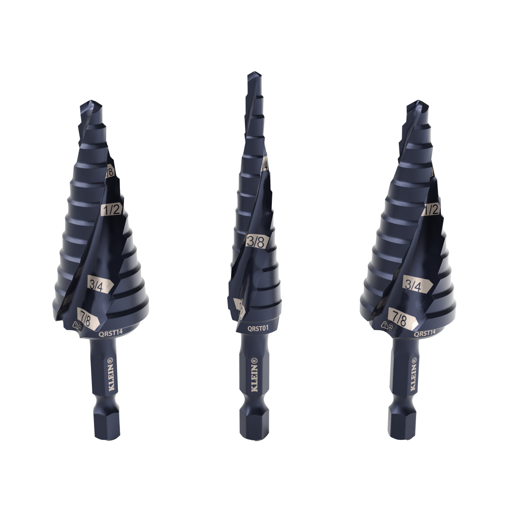 Klein Step Drill Bit Set, Quick-Release, Double Fluted, 3-Piece # QRST2S