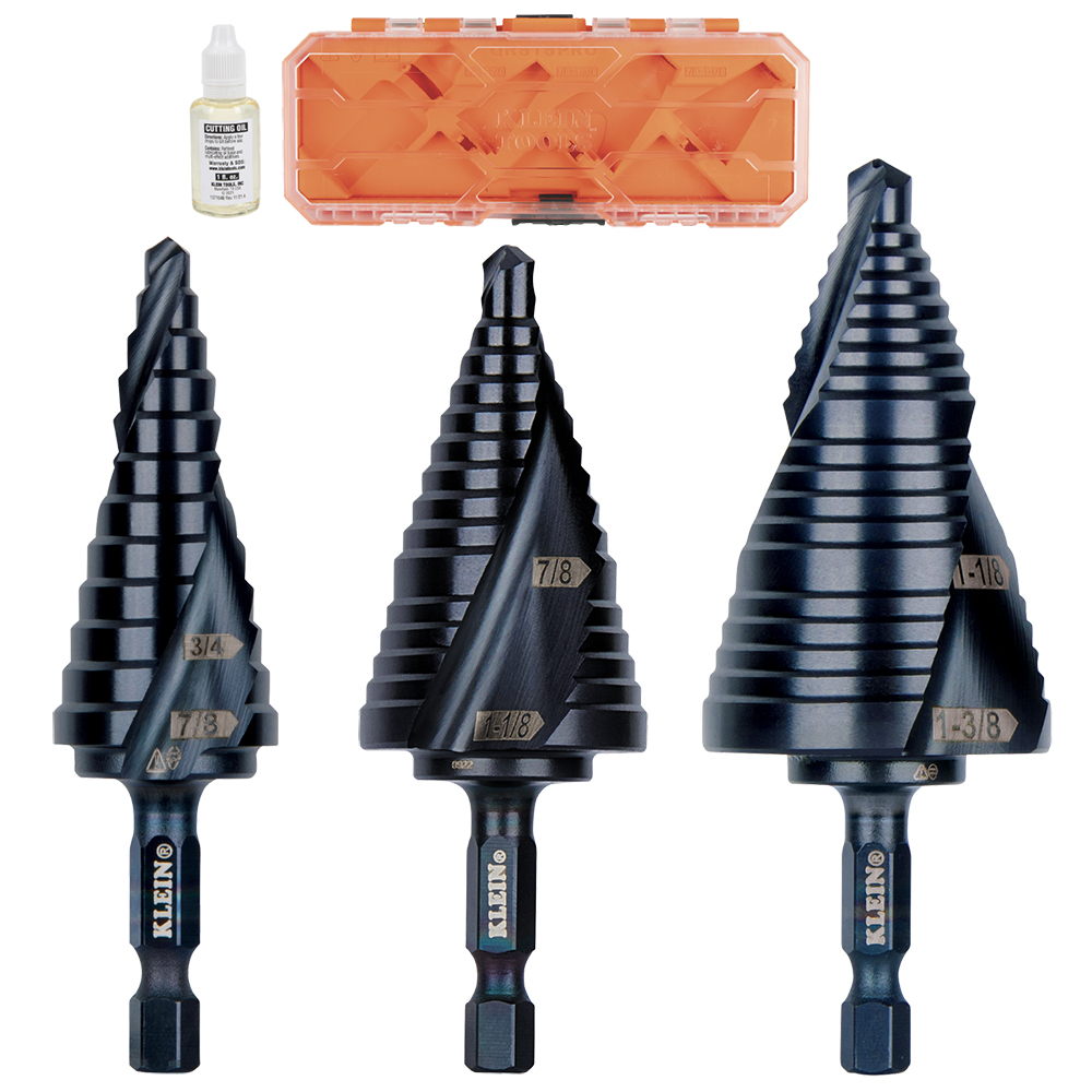 Klein Premium Electrician's Quick Release Step Bit Set, 3 Piece # QRSTSPRO