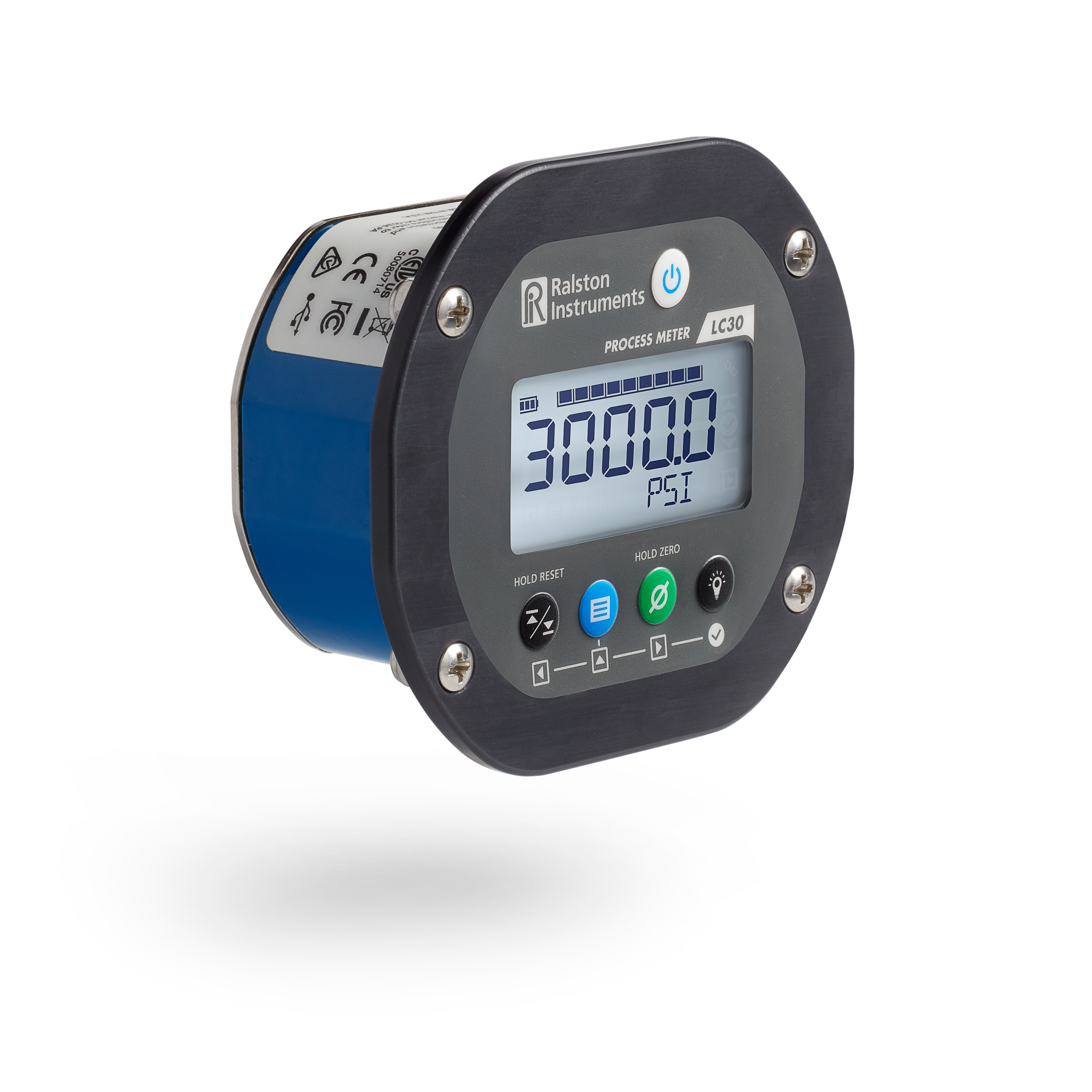 Ralston LC30 Panel Mount Pressure Gauge, 30000 PSI Back, 30000 PSI Back Connection, Bluetooth Radio # LC30-GZ2H-GZ2H-B1