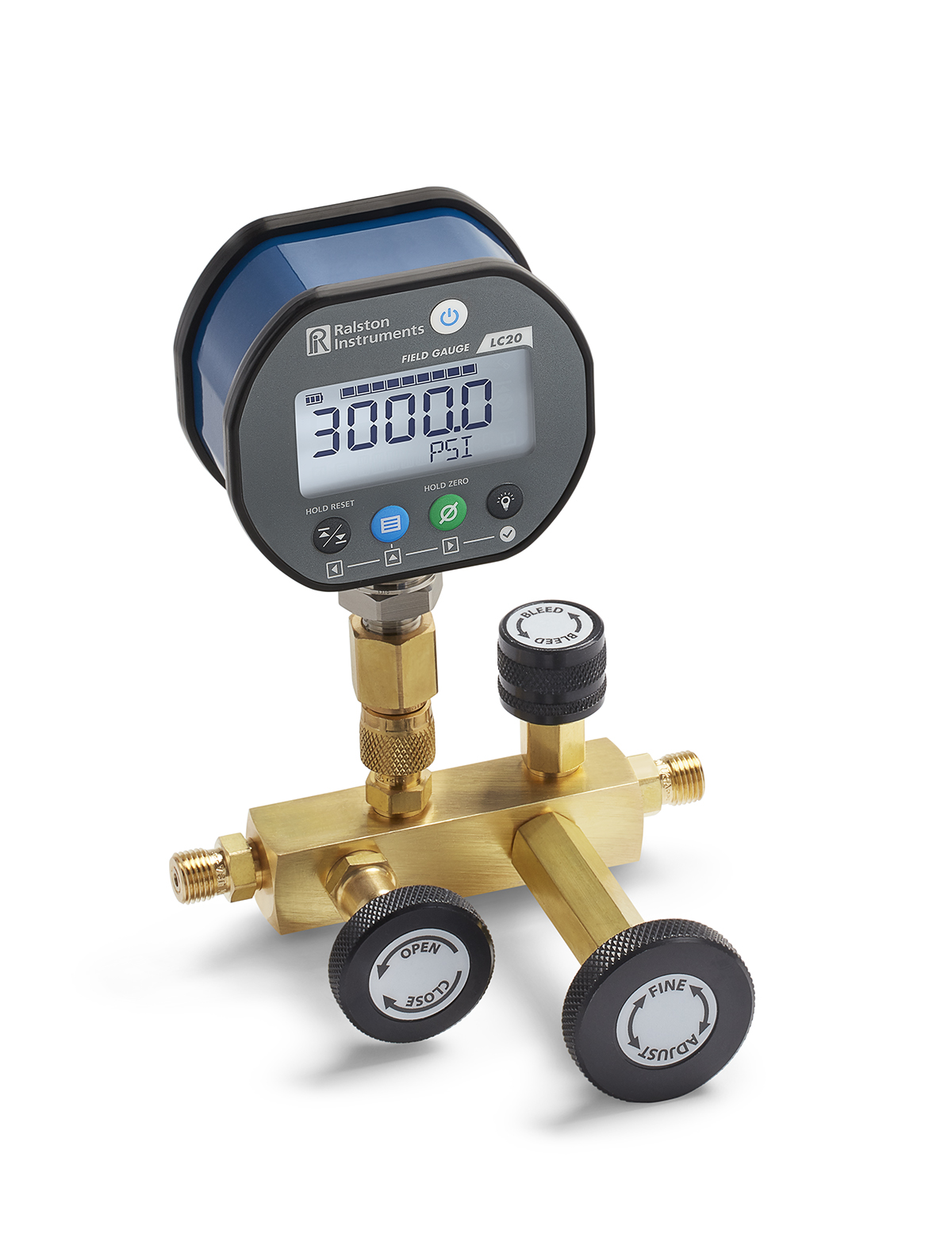 Ralston QTCM Manifold, 3000 PSIG LC20 Digital Gauge, 20ft, 2ft Hoses, (2) 1/4" MNPT Process Conn., Nylon Bag # QTCM-KIT1-GR