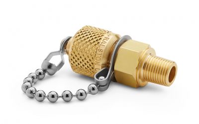 Ralston 1/8" Male BSPT (ISO 7/1) x Male Quick-Test, with Check-Valve, with Cap and Chain, Brass # QTFT-1MB1-RT