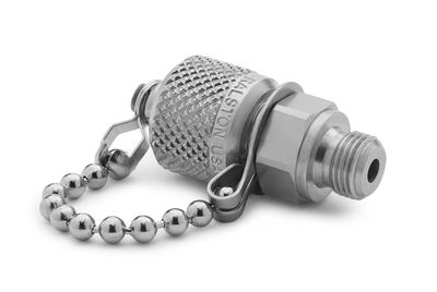 Ralston G 1/8" Male BSPP (ISO 228/1) x Male Quick-Test, No Check-Valve, with Cap and Chain, Stainless Steel # QTFT-1MS0-RS