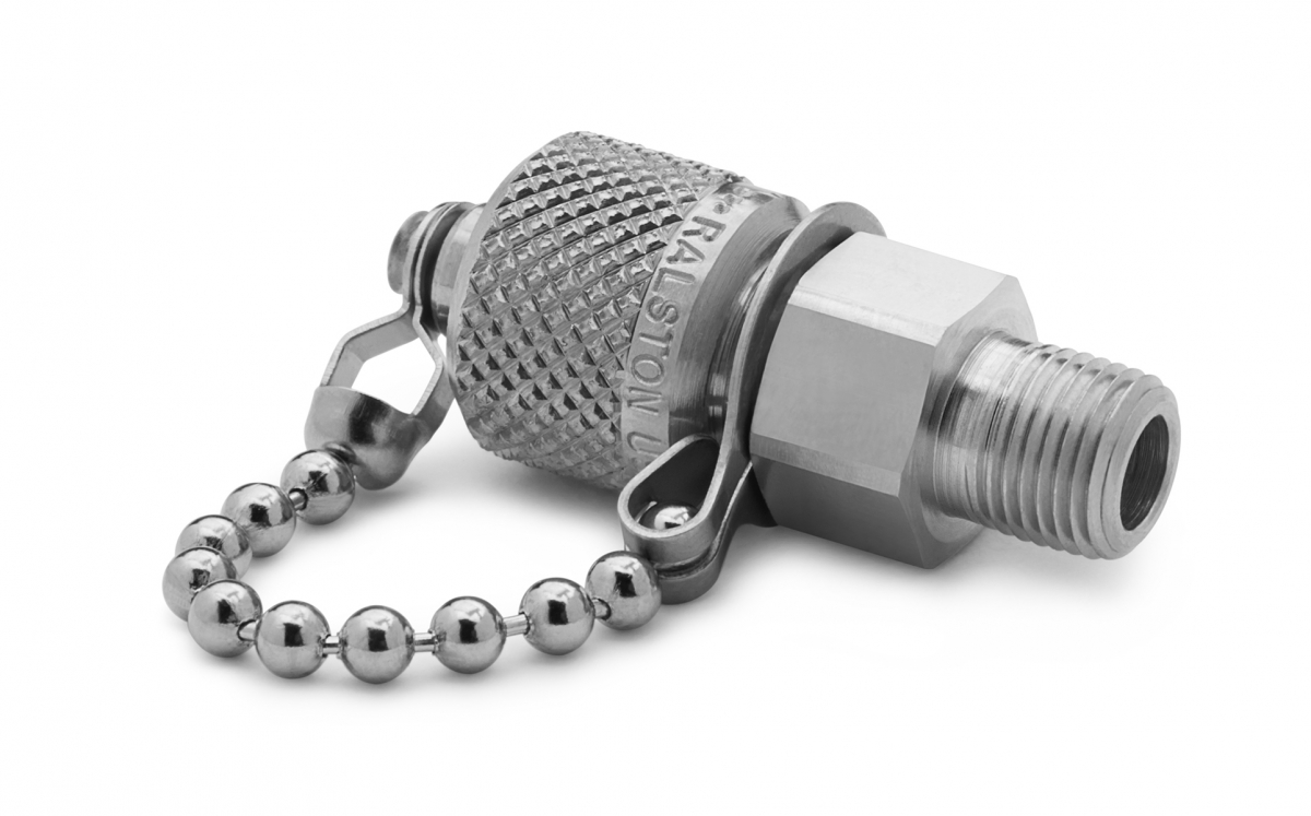 Ralston 1/8" Male NPT x Male Quick-Test, with Check-Valve, with Cap and Chain, S.S. # QTFT-1MS1