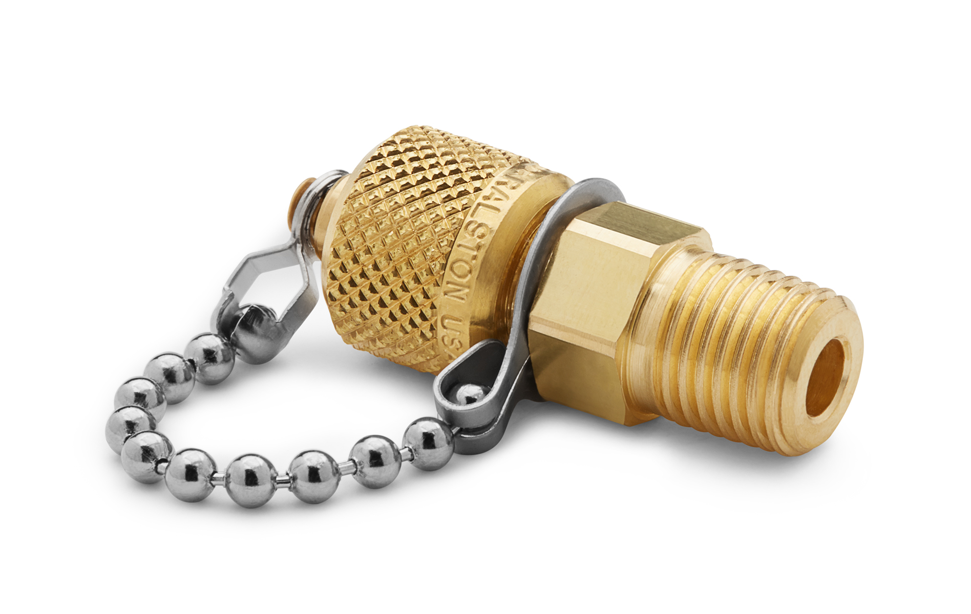 Ralston 1/4" Male NPT x Male Quick-Test, with Check-Valve, with Cap and Chain, Brass, Low Temperature Seals # QTFT-2MB1-LT