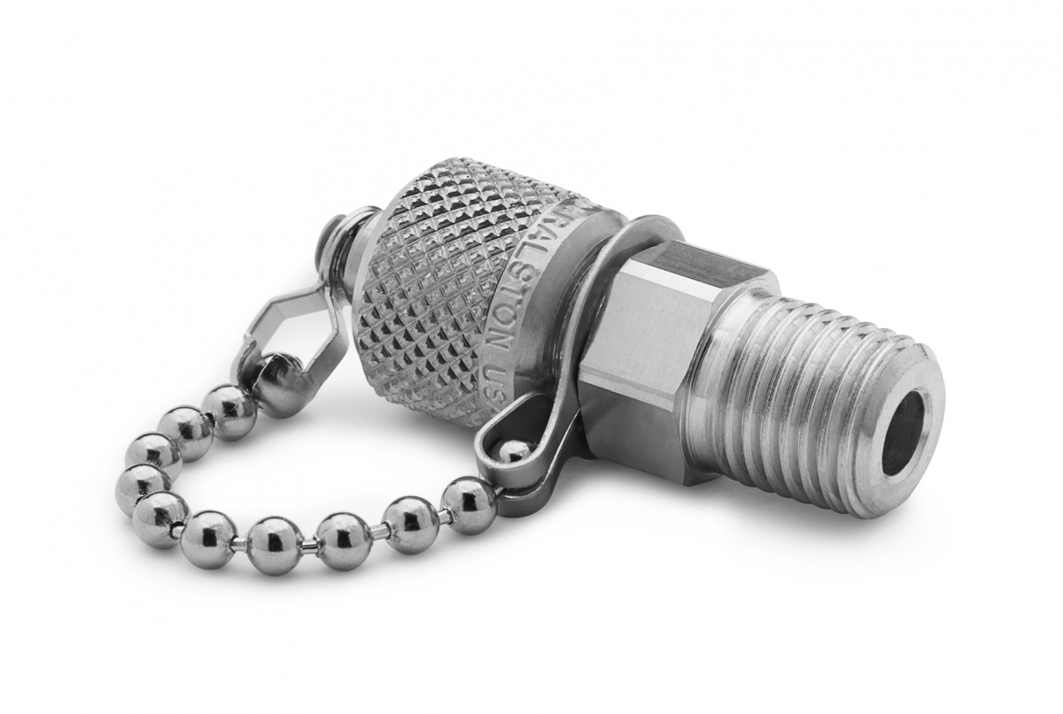 Ralston 1/4" Male NPT x Male Quick-Test, with Check-Valve, with Cap and Chain, S.S., EPDM Seals # QTFT-2MS1-EP