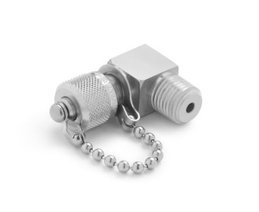 Ralston 1/4" Male NPT x Male Quick-Test with Cap and Chain 90 Degree Elbow, Stainless Steel # QTFT-2MSL