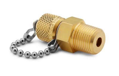 Ralston 3/8" Male NPT x Male Quick-Test, with Check-Valve, with Cap and Chain, Brass # QTFT-3MB1