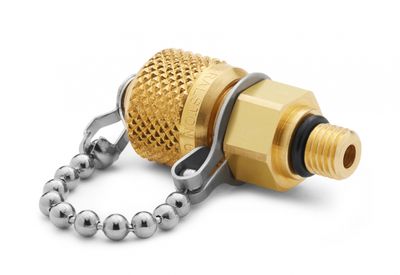 Ralston 5/16-24 SAE Male x Male Quicktest Outlet Connection with Cap and Chain, Brass # QTFT-5SB0
