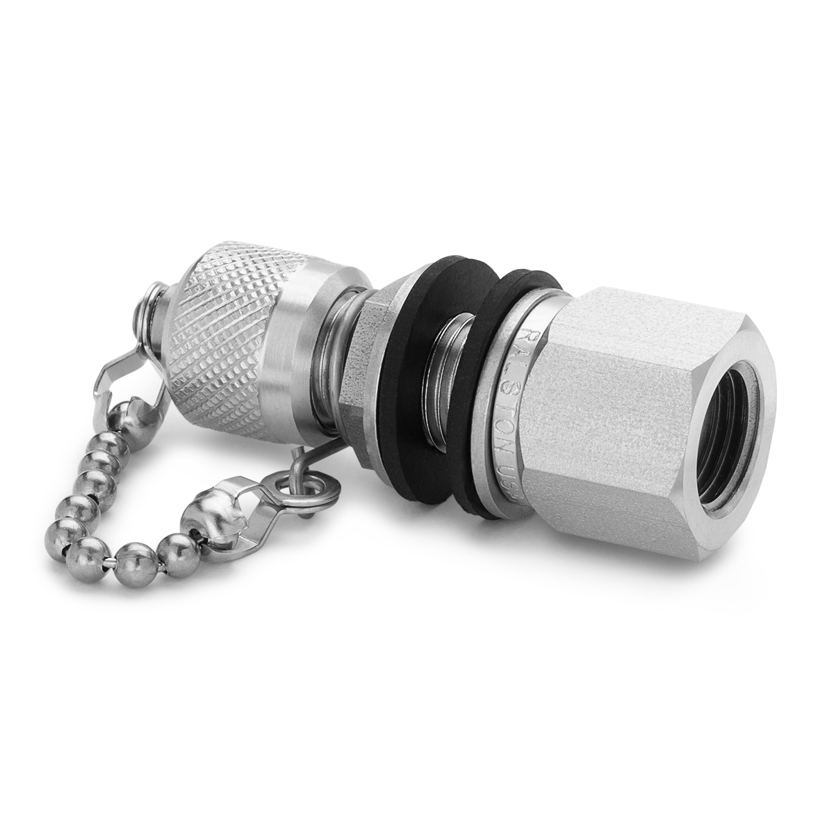 Ralston 1/4" Female NPT x Male Quick-Test Bulkhead Union, with Cap and Chain, S.S. # QTFT-HFSB-2F