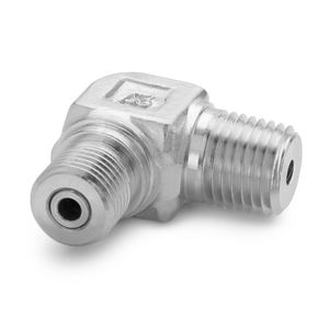 Ralston 1/4" Male NPT x Male Quick-Test 90 Degree Elbow, Stainless Steel, Viton Seals # QTHA-2MSL-VT