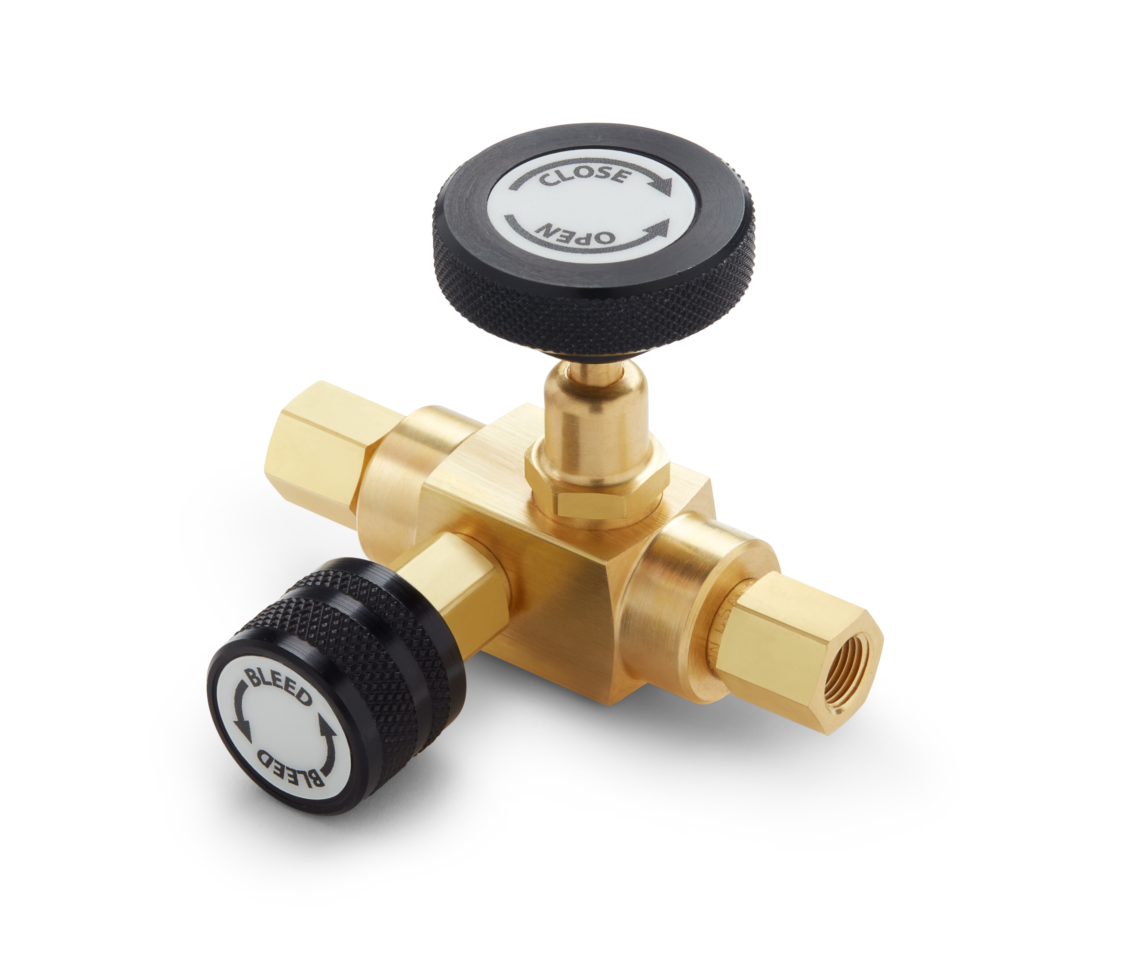 Ralston Block & Bleed Valve - 1/8" Female NPT Inlet x 1/8" Female NPT Outlet, Brass # QTHA-BLB0-1F-1F