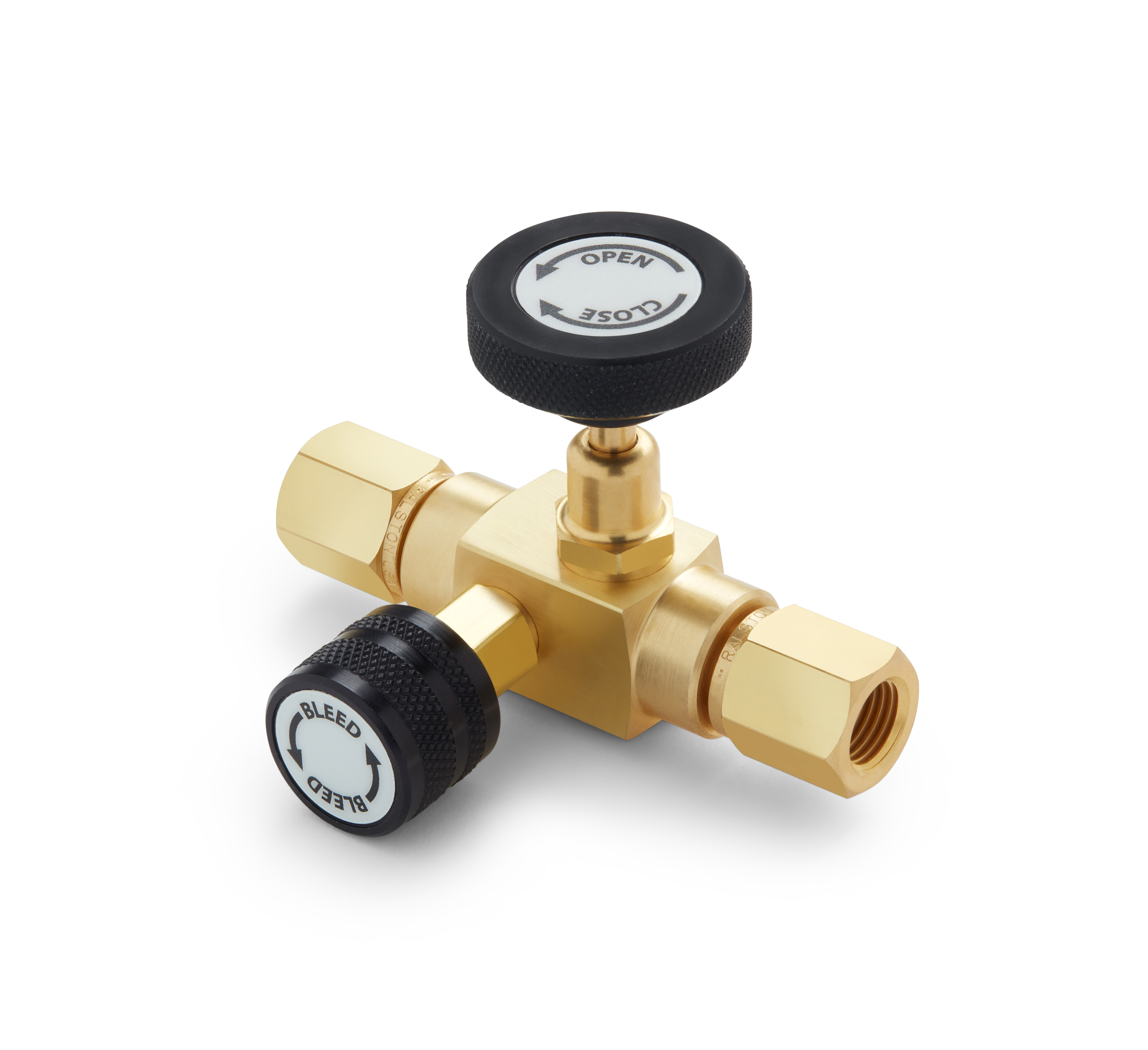 Ralston Block & Bleed Valve - 1/4" Female NPT Inlet x 1/4" Female NPT Outlet, Brass # QTHA-BLB0-2F-2F