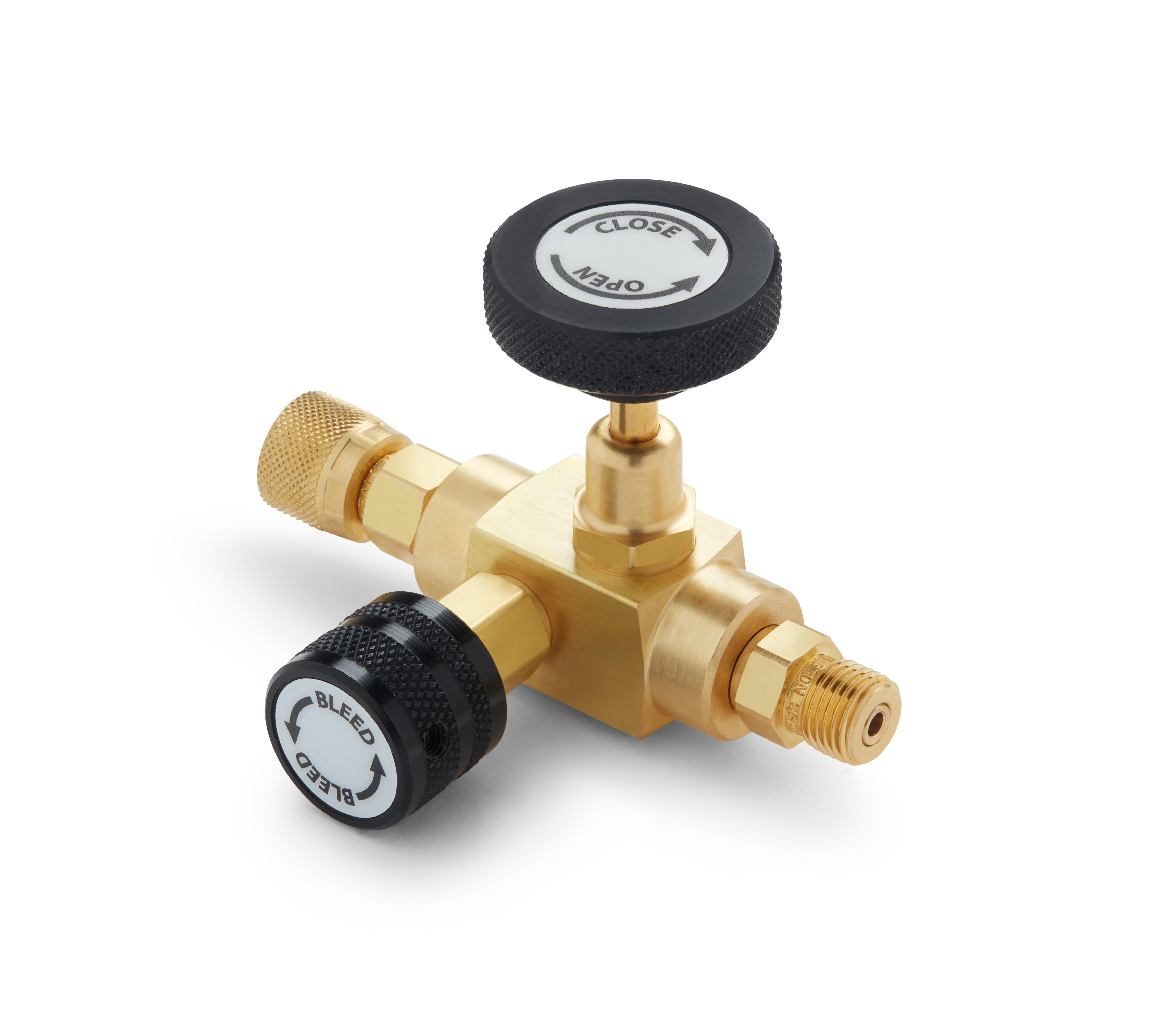 Ralston Block & Bleed Valve - Male Quick-Test Inlet x Female Quick-Test Outlet, Brass # QTHA-BLB0-HC