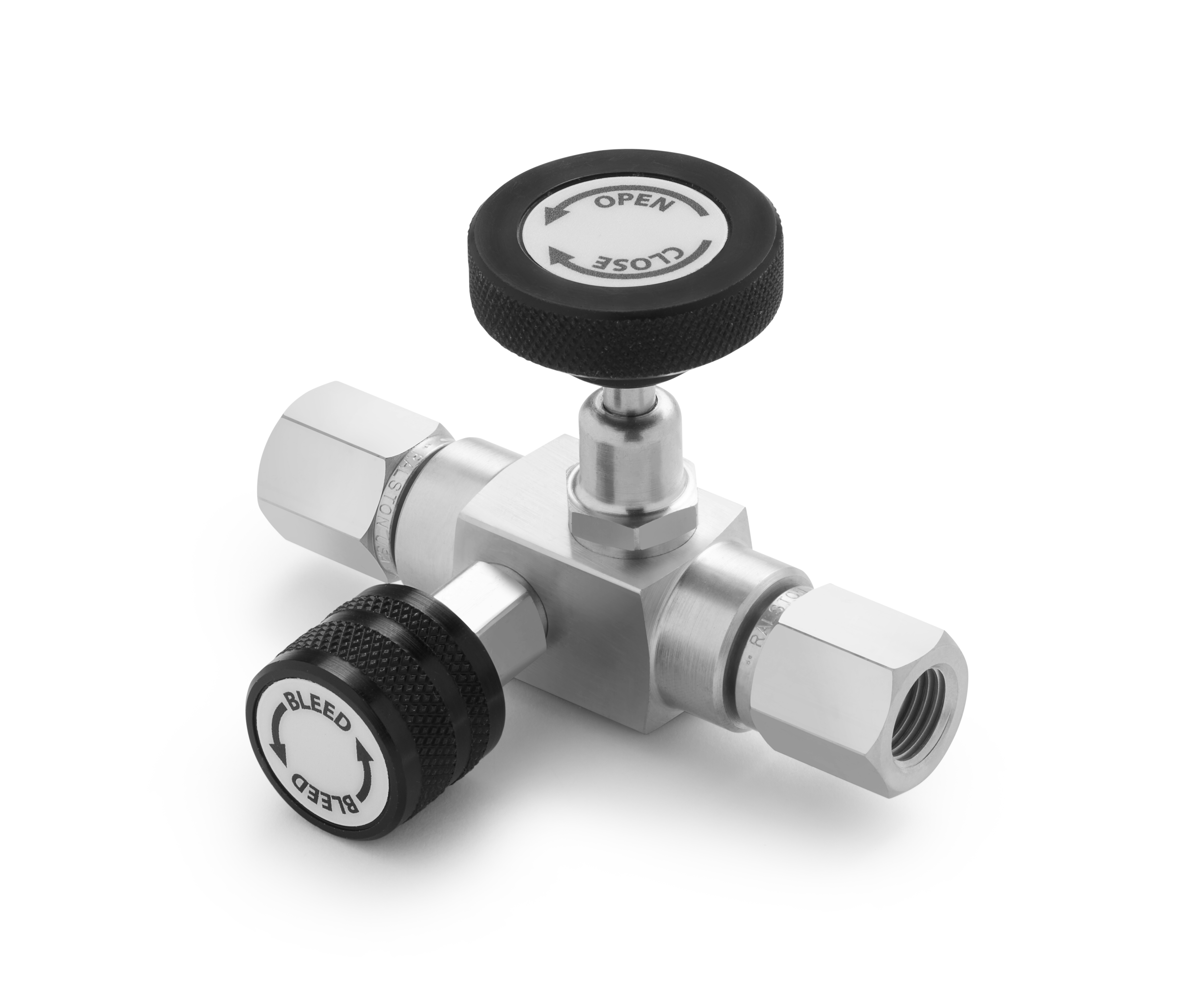 Ralston Block & Bleed Valve - 1/4" Female NPT Inlet x 1/4" Female NPT Outlet, S.S. # QTHA-BLS0-2F-2F