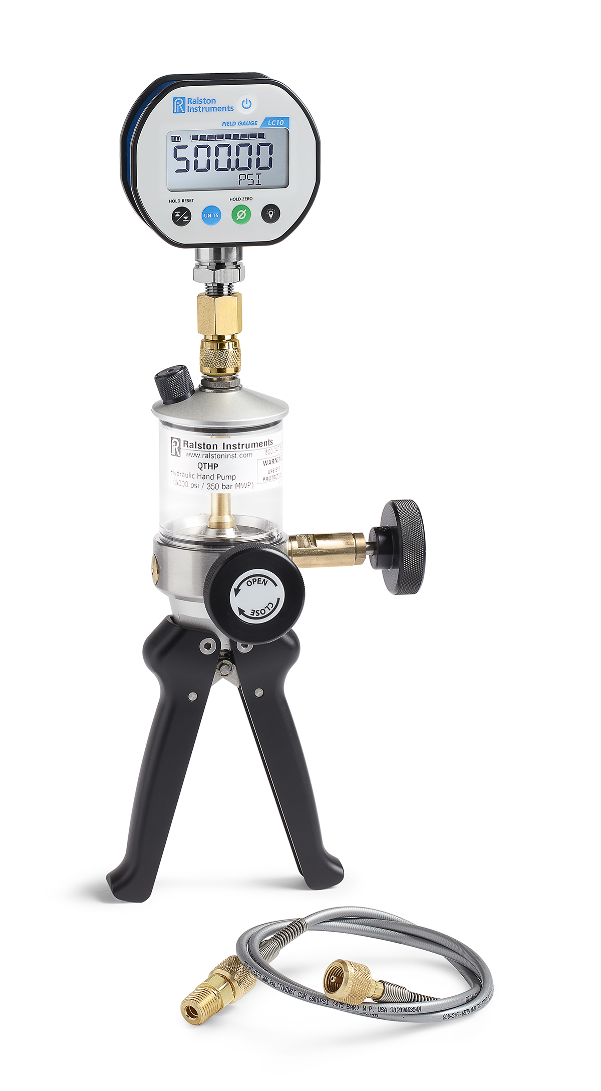 Ralston 5,000 PSI / 35 MPa Hydraulic Hand Pump, 3,000 PSI Digital Pressure Gauge # QTHP-3,000 PSIG-D