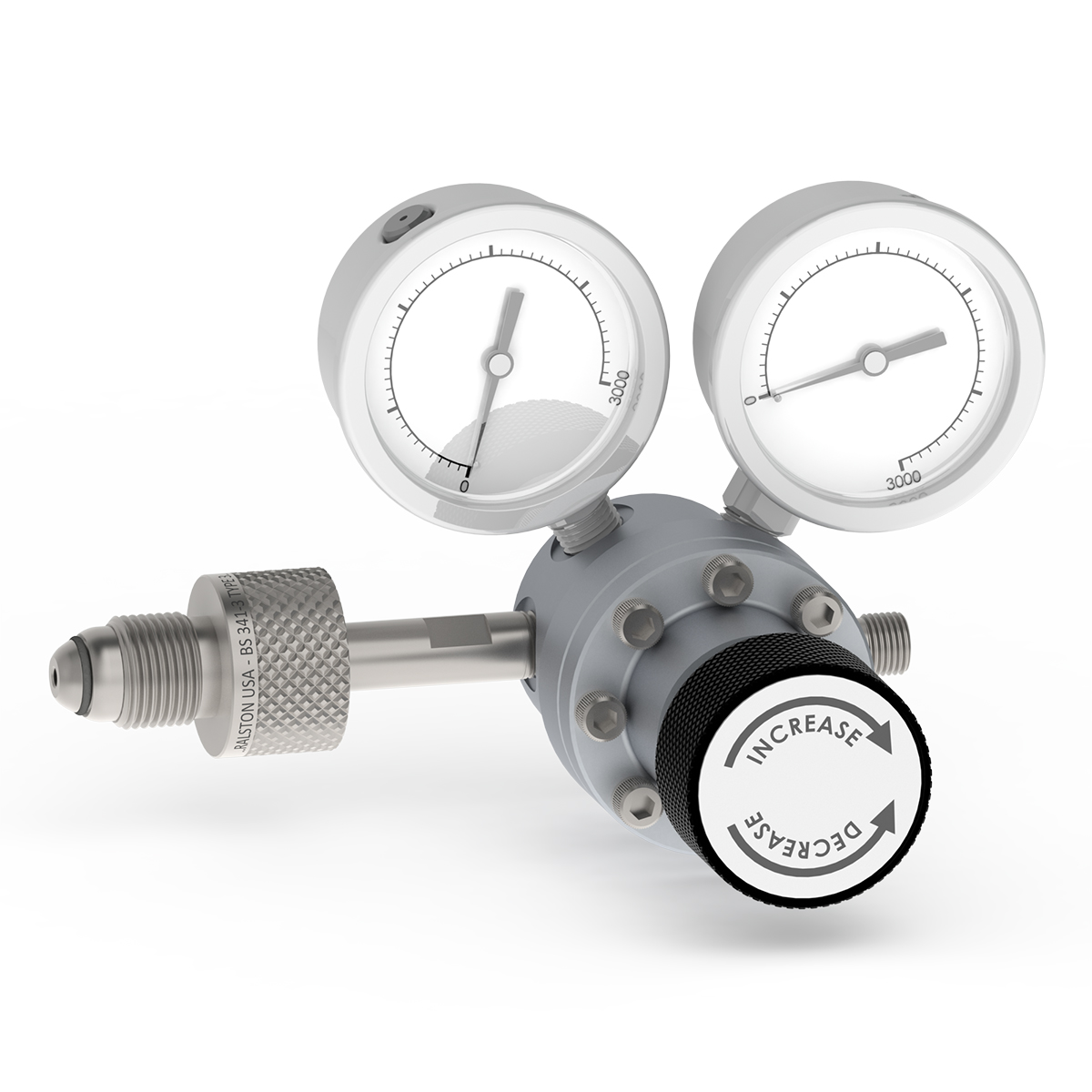 Ralston 3000 PSI Regulator, 2 Pressure Gauges, Bs 341 Type 3 Inlet Connection, Male Quick-Test Outlet Conn. Kit # XREG-KIT4