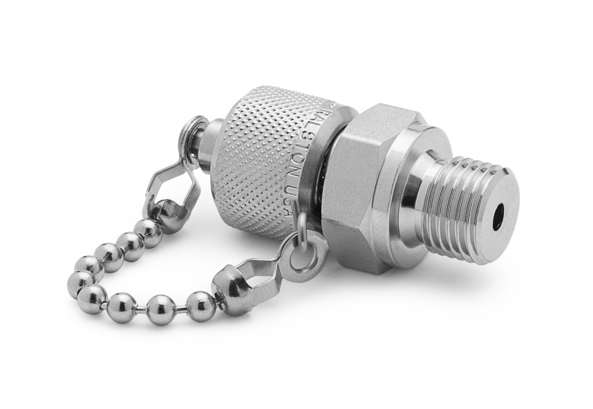 Ralston G 1/4" Male BSPP (ISO 228/1) x Male Quick-Test XT, No Check-Valve, with Cap and Chain, S.S. # XTFT-2MS0-RS