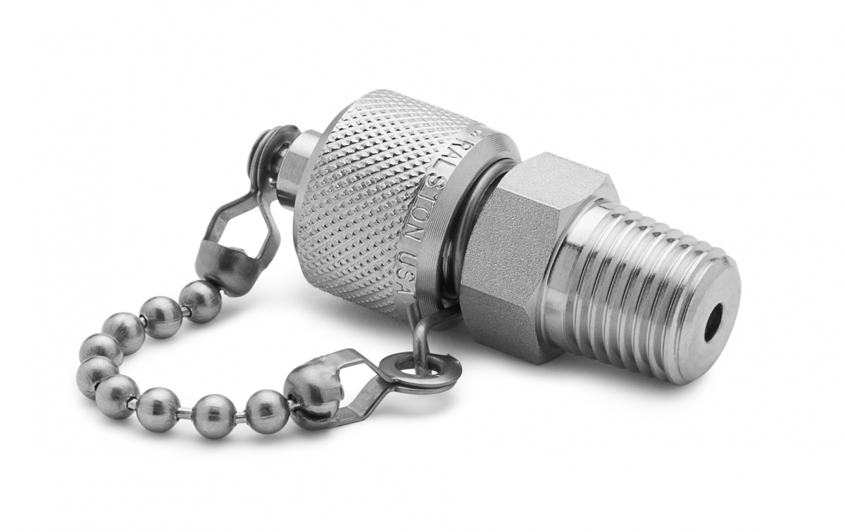 Ralston 1/4" Male NPT x Male Quick-Test XT, No Check-Valve, with Cap and Chain, S.S. # XTFT-2MS0