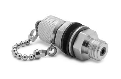 Ralston Male Quick-Test XT x Male Quick-Test XT Bulkhead, with Cap and Chain, S.S. # XTFT-HHSB