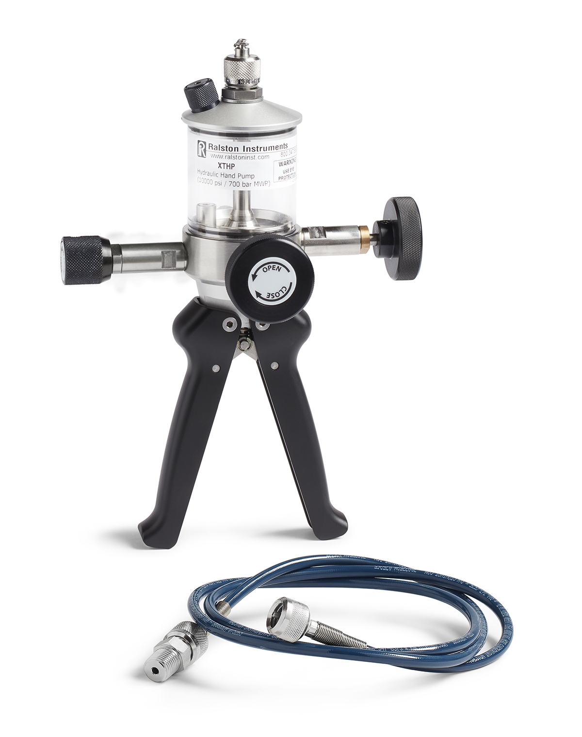 Ralston 10,000 PSI / 70 MPa Hydraulic Hand Pump with EPDM Seals, 2 Quick-Test XT Outlet Ports, 3 ft Hose, 1/4" MNPT Process Conn. # XTHP-EP-0000