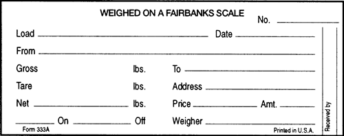 Rice Lake Ticket, Print 1-7/8x 4-3/4 Carbonless 3-Part 500/PKG Fairbanks # 20260