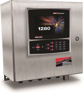 Rice Lake 1280 MotoWeigh Integrator 12 inch 1280 Panel Mount indicator mounted in SS enclosure, 16 Channel OPTO Relay Rack (populated), MotoWeigh software included. # 206441