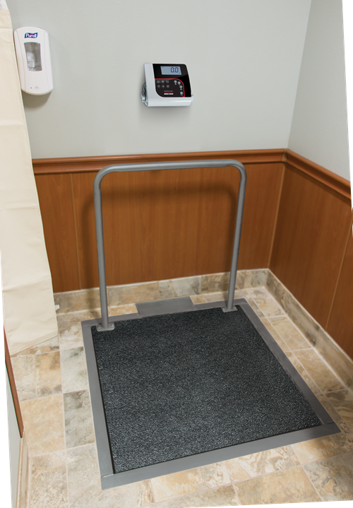 Rice Lake Scale, SD-1150-WP 1000 lb Package (Scale, Handrail, Indicator, Pit Frame) 36 in(W)X 36 in(L) X 3 in(H) With Smooth Top Anti Slip Rubber Surface, Side Access Junction Box, 36 in(H)X 30 in(W) Steel Painted Handrail And Mounting Hardware. Indicator. 10 ft Homerun Cable With Connector For Indicator. 36 in. x 36 in. Pit frame. Includes 6 AA size Alkaline batteries. # 150707