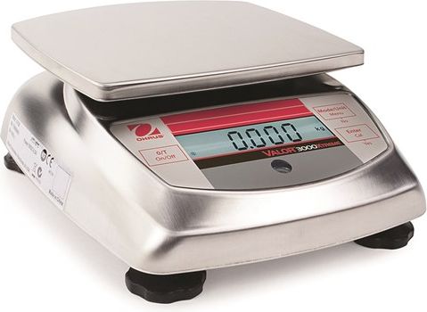 OHAUS Scale, V31XW3 Compact, Valor 3000 Xtreme, 3kg x 1g, IP65 Washdown, 120VAC adapter # 100288