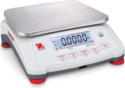 OHAUS Scale, V71P6T Compact, Valor 7000, 6 kg x 0.0002 kg, 100-240 VAC Universal Power Supply or Internal Rechargeable Lead Acid Battery # 157318