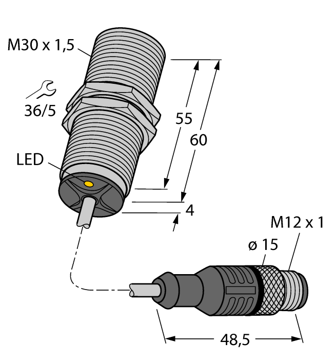 Turck Inductive Sensor - For Use in Vehicle Board Nets # BI15-EM30-AN45XLD-0.2-RS4T