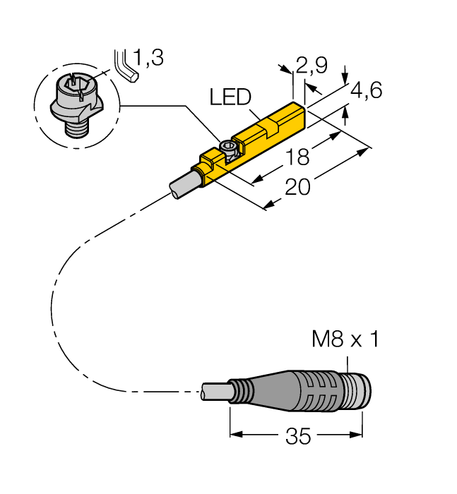 Turck Magnetic Field Sensor - For Pneumatic Cylinders # BIM-UNR-AN6X-0.3-PSG3S W/M
