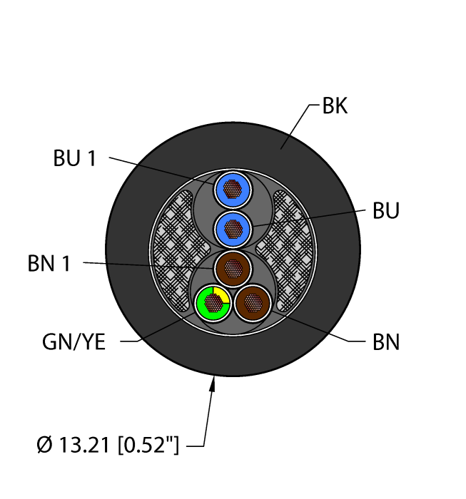 Turck Power Tray/Exposed Run/Direct Burial Cable - Reelfast Bulk Cable # BLK,PVC,1UTPX16+1UTRX16,TCERDB