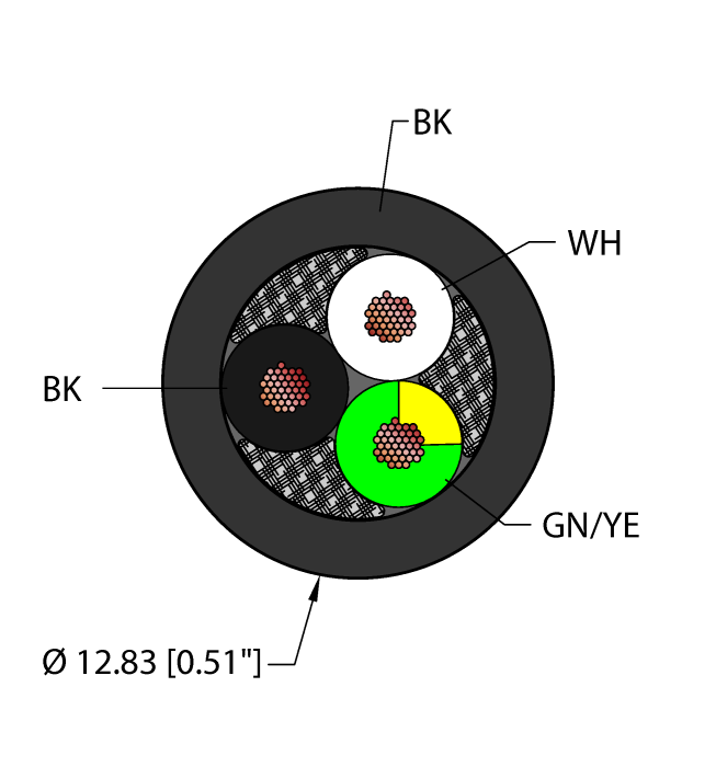 Turck Power Tray/Exposed Run/Direct Burial Cable - Reelfast Bulk Cable # BLK,PVC,3X10,TCERDB