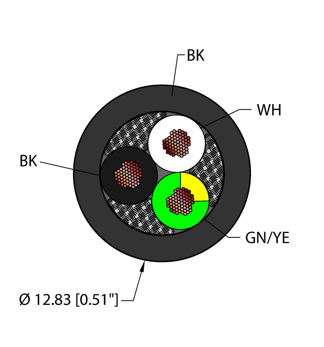 Turck Power Tray/Exposed Run/Direct Burial Cable - Reelfast Bulk Cable # BLK,TPE,3X10,TCERDB