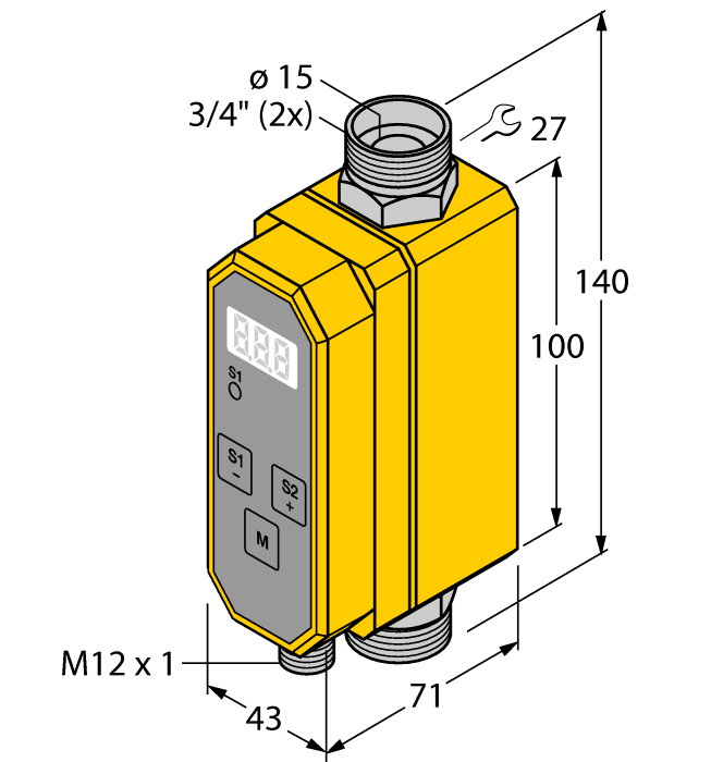 Turck Flow Rate Measurement - Inline Sensor with Integrated Processor # FCMI-3/4D12DYA4P-LIUP8X-H1141