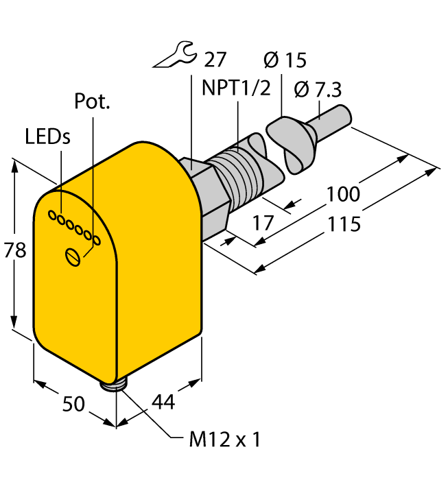 Turck Flow Monitoring - Immersion Sensor with Integrated Processor # FCS-N1/2A4P-AP8X-H1141/L100
