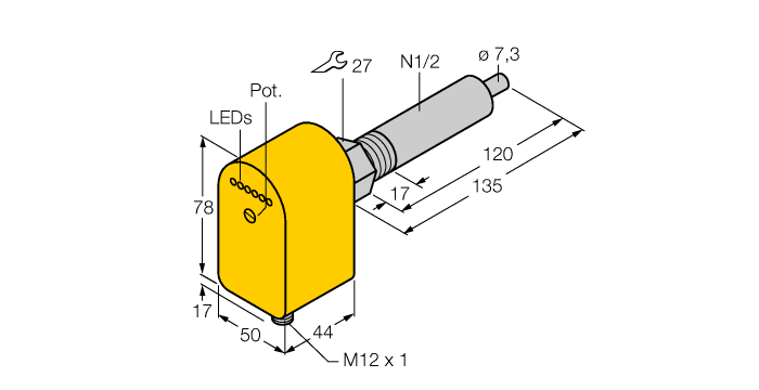 Turck Flow Monitoring - Immersion Sensor with Integrated Processor # FCS-N1/2A4P-AP8X-H1141/L120