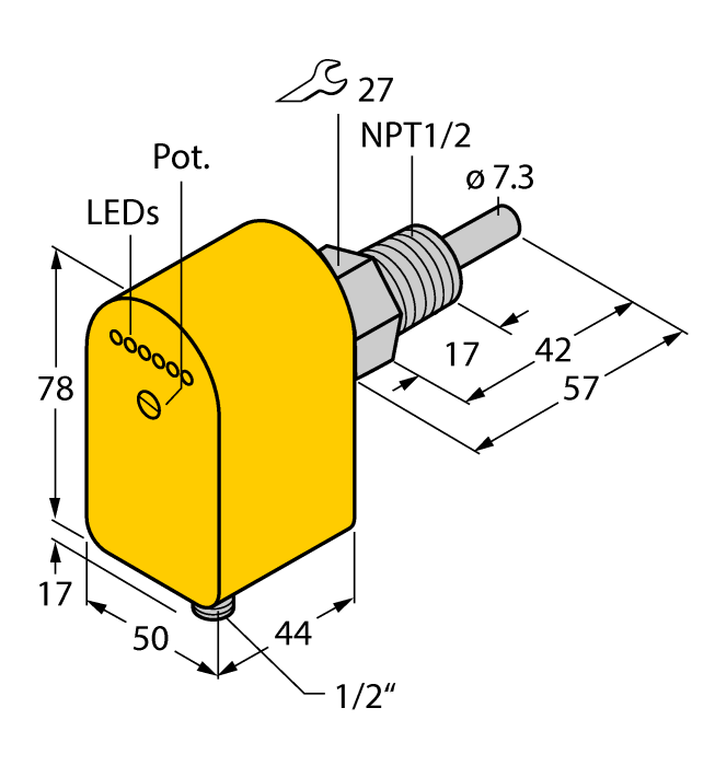 Turck Flow Monitoring - Immersion Sensor with Integrated Processor # FCS-N1/2A4P-ARX-B3151/115VAC