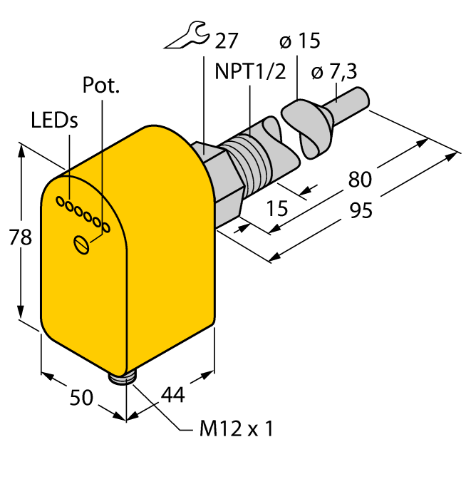 Turck Flow Monitoring - Immersion Sensor with Integrated Processor # FCS-N1/2A4P-LIX-H1141/L080