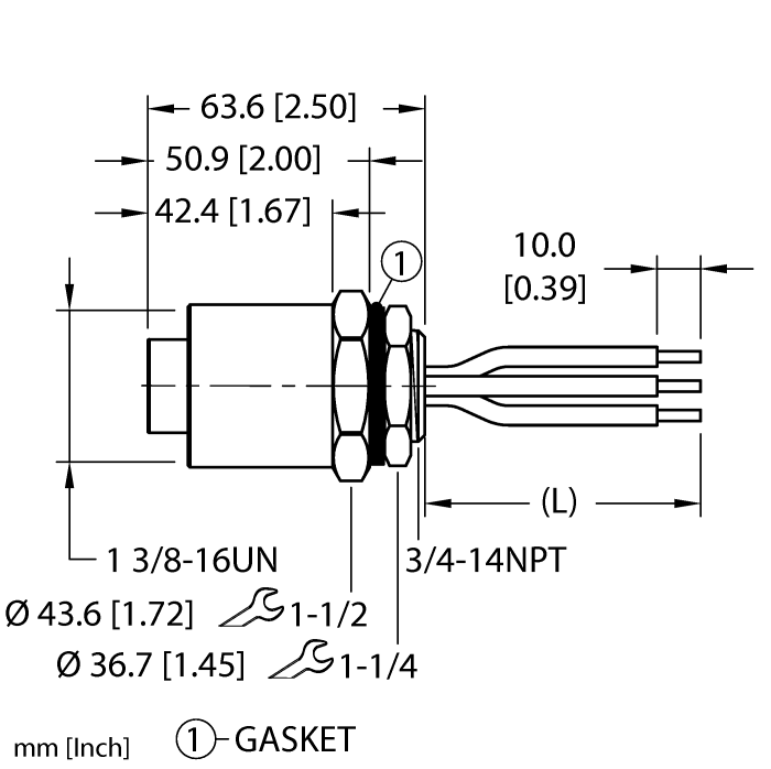 Turck Powerfast Receptacle - Front Mount # GKDF 30-0.5M/14.75/NPT
