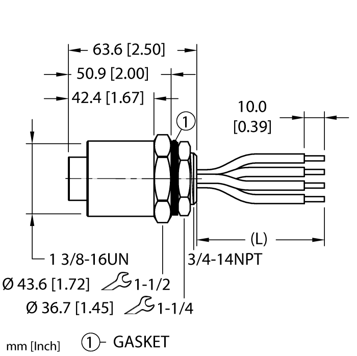 Turck Power Receptacle - Front Mount # GKDFA 40-1M/14.5/NPT