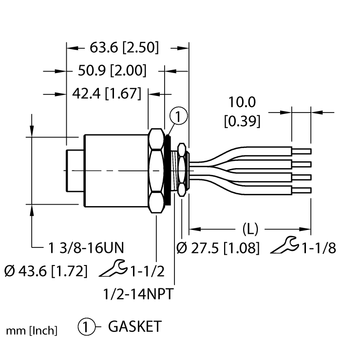 Turck Powerfast Receptacle - Front Mount # GKDFV 42-0.5M/14.5/NPT