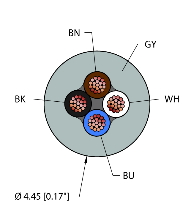 Turck General Purpose Cable - Reelfast Bulk Cable # GRY,PVC,4X22,AWM,VF