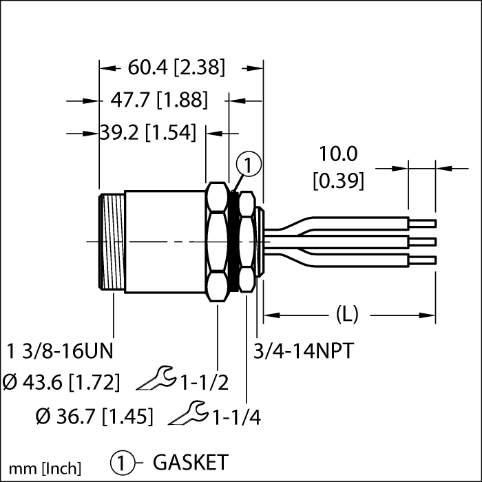 Turck Powerfast Receptacle - Front Mount # GSDF 30-0.5M/14.75/NPT