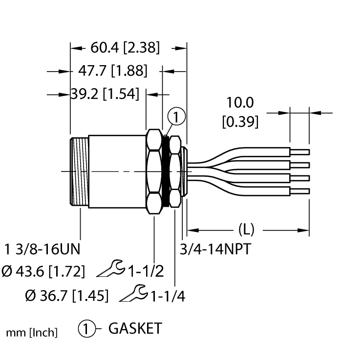 Turck Powerfast Receptacle - Front Mount # GSDF 40-2M/14.75/NPT