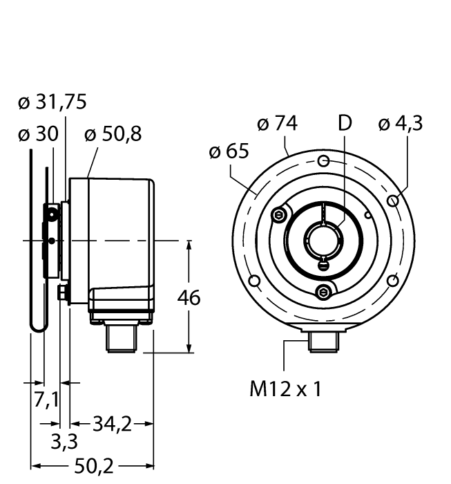 Turck Incremental Hollow Shaft Rotary Encoder # RI-12H12E1-2K5000-H1181