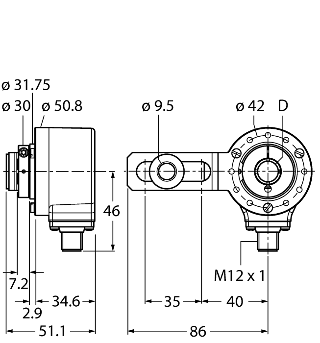 Turck Incremental Hollow Shaft Rotary Encoder # RI-12H12S1-4B500-H1181